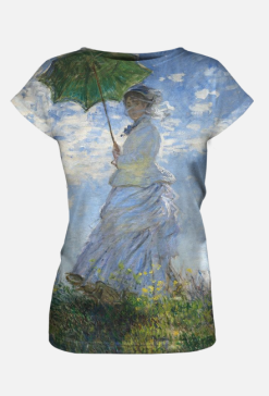 Koszulka damska z obrazem La Promenade. Femme avec un parasol ou Madame Monet et son fils en. The promenade. Woman with a parasol or Madame Monet and Her Son, Claire Monet, Impresjonizm