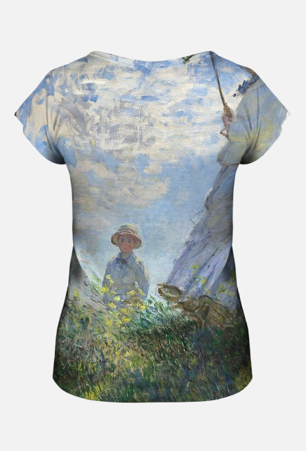 Koszulka damska z obrazem La Promenade. Femme avec un parasol ou Madame Monet et son fils en. The promenade. Woman with a parasol or Madame Monet and Her Son, Claire Monet, Impresjonizm