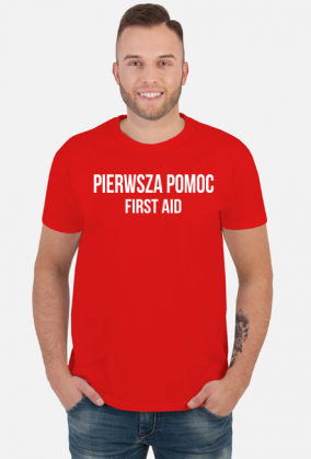 Koszulka czerwona PIERWSZA POMOC | Dwujęzyczna