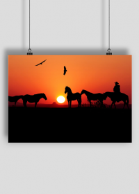 Plakat poziomy A1 Konie Zachód Słońca