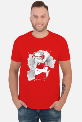 Koszulka męska - Słoń Hipster Czerwony