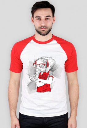 Koszulka męska Baseball - Słoń Hipster Czerwony