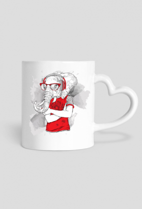 Kubek serce - Słoń Hipster Czerwony