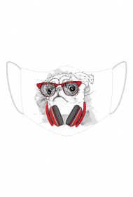 Maseczka - Mops w czerwonych okularach