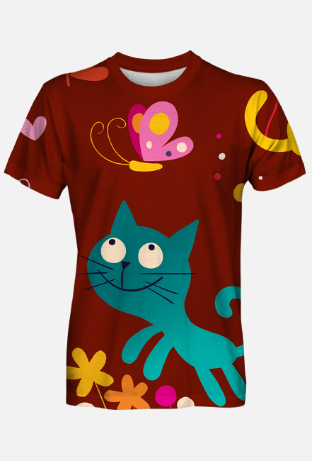 Koszulka FullPrint - Koty na bordowym tle ^^