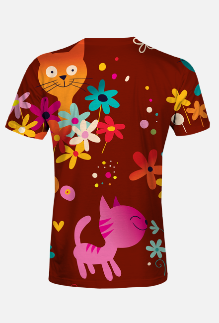 Koszulka FullPrint - Koty na bordowym tle ^^