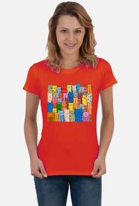 Koszulka damska Gildan - Koty kolorowe