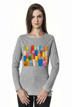 Koszulka damska z dł. ręk. Voyager - Koty kolorowe