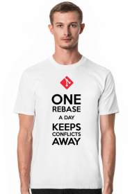 Developer T-shirt. One rebase a day keeps conflicts away.