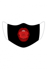 Czarna maseczka z ustami z różą