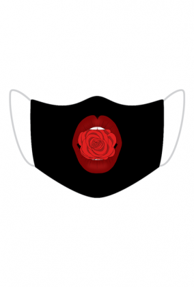 Czarna maseczka z ustami z różą