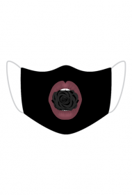 Czarna maseczka z ustami z czarną różą