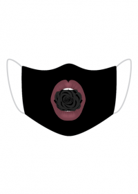Czarna maseczka z ustami z czarną różą