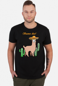 Słodka lama z sombrero wśród kaktusów.