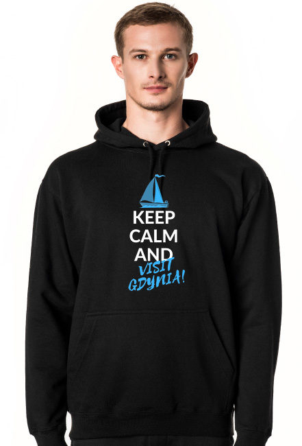 Bluza z kapturem typu kangurek z nadrukiem dwustronnym: Keep calm and Visit Gdynia!