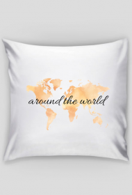 Poduszka Akwarelowa Mapa Świata Around the world Pomarańcz