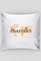 Poduszka Akwarelowa Mapa Świata Traveler Pomarańcz