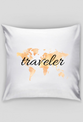 Poduszka Akwarelowa Mapa Świata Traveler Pomarańcz