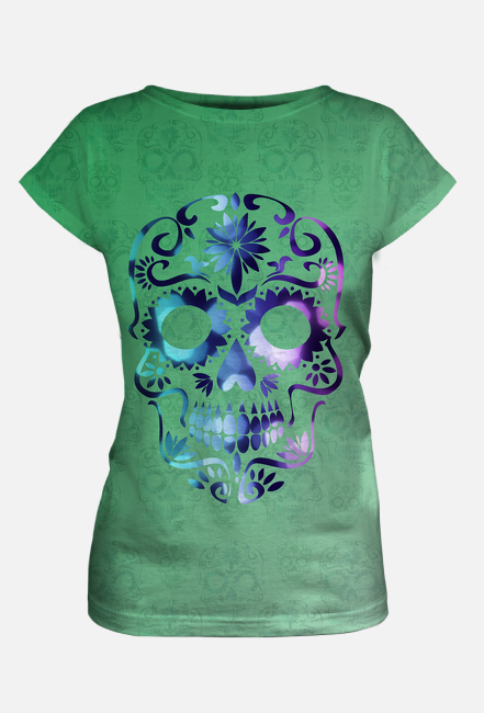 Koszulka damska czaszka zielona