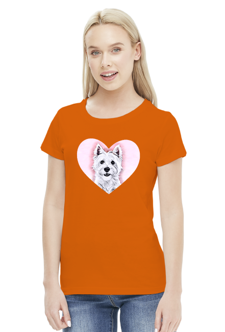 Koszulka Damska Westie W Różowym Sercu West Highland White Terrier