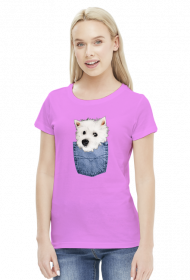 Koszulka Damska Westie W Kieszeni West Highland White Terrier