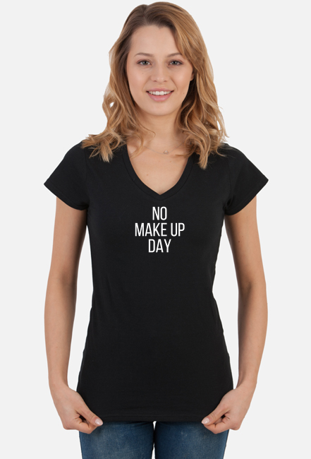 NO MAKE UP DAY koszulka czarna v-neck