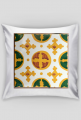poduszka z portugalskim kafelkiem azulejo w kolorach białym, żółtym i zielonym