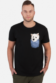 Męska Koszulka Westie W Kieszeni West Highland White Terrier