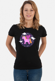 T-shirt damski - Jednorożec pośród gwiazd