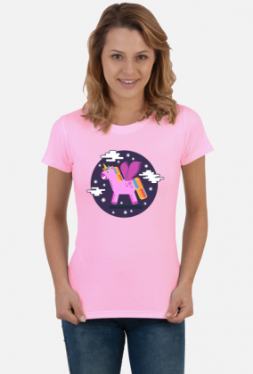T-shirt damski - Jednorożec pośród gwiazd