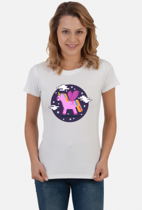 T-shirt damski - Jednorożec pośród gwiazd