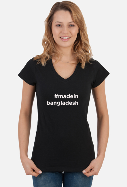 Koszulka damska V-neck #madeinbangladesh czarna