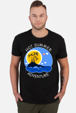 Koszulka męska czarna na wakacje i lato - Hot Summer Adventure