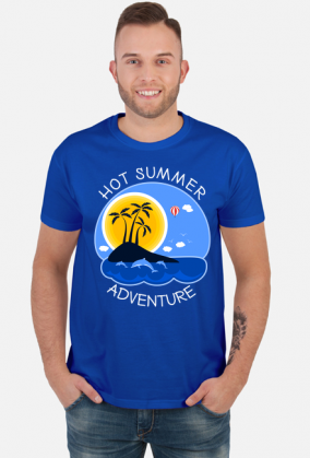 Koszulka męska niebieska na wakacje i lato - Hot Summer Adventure