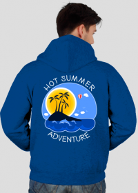 Bluza męska niebieska z kapturem na wakacje i lato - Hot Summer Adventure