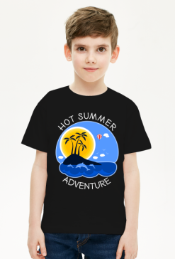 Koszulka chłopięca czarna na wakacje i lato - Hot Summer Adventure