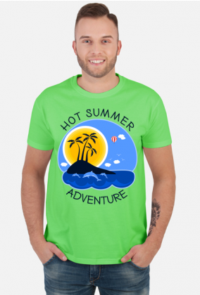Koszulka męska zielona na wakacje i lato - Hot Summer Adventure