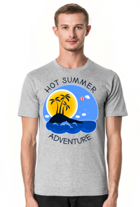 Koszulka męska szara na wakacje i lato - Hot Summer Adventure