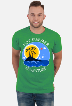 Koszulka męska zielona na wakacje i lato - Hot Summer Adventure