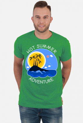 Koszulka męska zielona na wakacje i lato - Hot Summer Adventure
