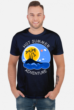 Koszulka męska granatowa na wakacje i lato - Hot Summer Adventure