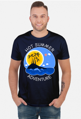 Koszulka męska granatowa na wakacje i lato - Hot Summer Adventure