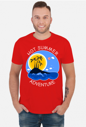 Koszulka męska czerwona na wakacje i lato - Hot Summer Adventure