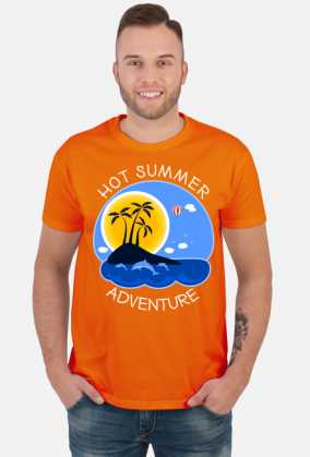 Koszulka męska pomarańczowa na wakacje i lato - Hot Summer Adventure