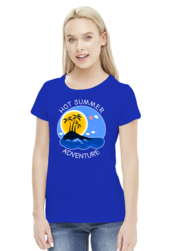 Koszulka damska niebieska na wakacje i lato - Hot Summer Adventure