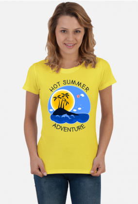 Koszulka damska żółta na wakacje i lato - Hot Summer Adventure