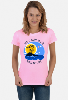 Koszulka damska różowa na wakacje i lato - Hot Summer Adventure