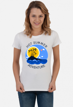 Koszulka damska biała na wakacje i lato - Hot Summer Adventure