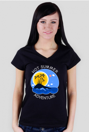Koszulka damska czarna na wakacje i lato - Hot Summer Adventure