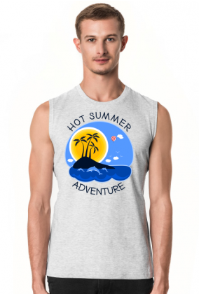 Koszulka męska szara bezrękawnik na wakacje i lato - Hot Summer Adventure